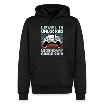 Niveau 13 ans Anniversaire Année 2010 Gamer Boy - Sweat à capuche Premium bio Homme - noir - Devant - Nico (187cm)