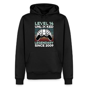 Niveau 14 ans Année d’anniversaire 2009 Gamer Boy - Sweat à capuche Premium bio Homme - noir - Devant - Nico (187cm)
