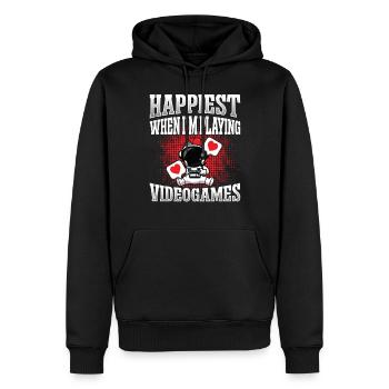 Happiest when i'm Playing Videogames - Männer Premium Bio Hoodie - Schwarz - Vorne - Nico (187cm)