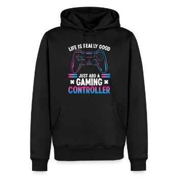 La vie est vraiment belle il suffit d’ajouter un jeu - Sweat à capuche Premium bio Homme - noir - Devant - Nico (187cm)