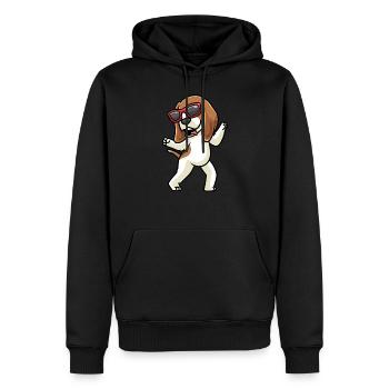 Chien Beagle dansant avec des lunettes de soleil - Sweat à capuche Premium bio Homme - noir - Devant - Nico (187cm)