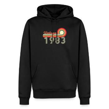 39ème Anniversaire Vintage né en 1983 - Sweat à capuche Premium bio Homme - noir - Devant - Nico (187cm)
