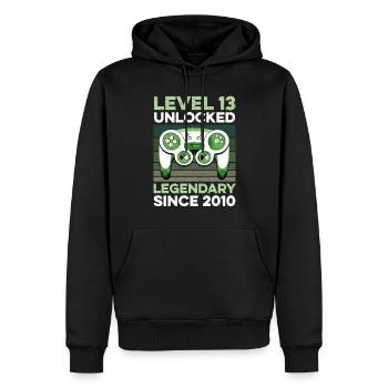 Niveau 13 ans Anniversaire Année 2010 Gamer Boy - Sweat à capuche Premium bio Homme - noir - Devant - Nico (187cm)