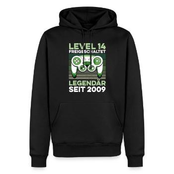 Niveau 14 ans 14e année d’anniversaire 2009 gamer - Sweat à capuche Premium bio Homme - noir - Devant - Nico (187cm)