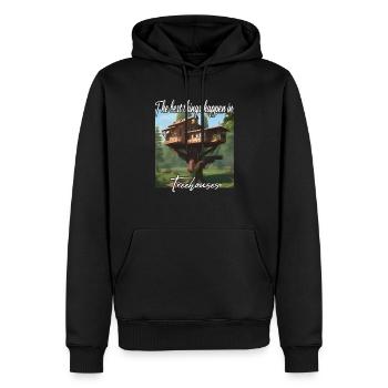 Cabane dans les arbres - Les meilleures choses arrivent - Sweat à capuche Premium bio Homme - noir - Devant - Nico (187cm)