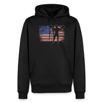 Gewichtheben Retro USA Flagge Gym 4th of July - Männer Premium Bio Hoodie - Schwarz - Vorne - Nico (187cm)
