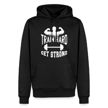 Obtenez un sport de fitness fort - Sweat à capuche Premium bio Homme - noir - Devant - Nico (187cm)