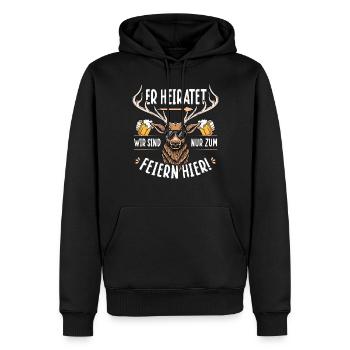 Poltern Männer T-Shirt Polterabend Hirsch JGA - Männer Premium Bio Hoodie - Schwarz - Vorne - Nico (187cm)