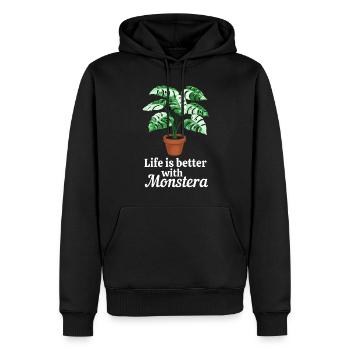 La vie est meilleure avec Monstera - Sweat à capuche Premium bio Homme - noir - Devant - Nico (187cm)