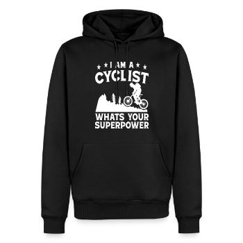 Je suis un cycliste quel est votre superpouvoir - Sweat à capuche Premium bio Homme - noir - Devant - Nico (187cm)