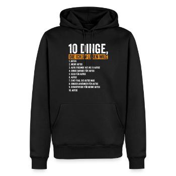 10 Dinge die ich im Leben will Autos - Männer Premium Bio Hoodie - Schwarz - Vorne - Nico (187cm)