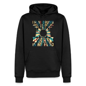 Je joue de la batterie pour faire taire les voix dans ma tête Tambour - Sweat à capuche Premium bio Homme - noir - Devant - Nico (187cm)