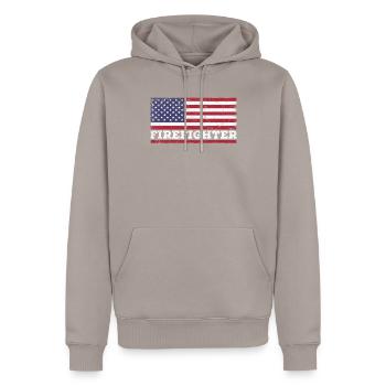 Drapeau des États-Unis Fireman America - Sweat à capuche Premium bio Homme - taupe - Devant - Nico (187cm)
