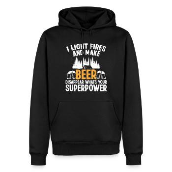 I light Fires and make Beer disappear - Men’s Premium Organic Hoodie - black - Front - Nico (187cm)