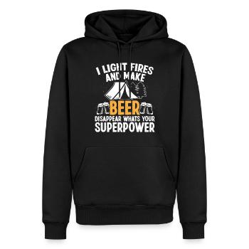 I light Fires and make Beer disappear - Men’s Premium Organic Hoodie - black - Front - Nico (187cm)