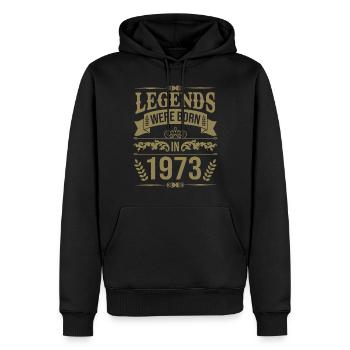 Des légendes sont nées en 1973 - Sweat à capuche Premium bio Homme - noir - Devant - Nico (187cm)
