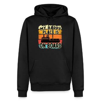 Captain My Happy Place Is On Board Ship Boat - Men’s Premium Organic Hoodie - black - Front - Nico (187cm)