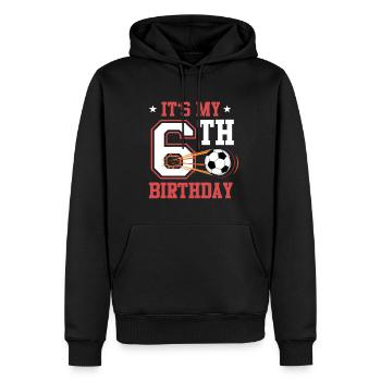 Fußballspieler 6. Geburtstag Fußball Sporttrainer - Männer Premium Bio Hoodie - Schwarz - Vorne - Nico (187cm)