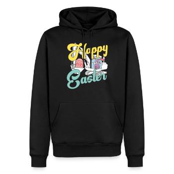 Bunny Happy Easter Day Spring Hunt Eggs Rabbit - Men’s Premium Organic Hoodie - black - Front - Nico (187cm)