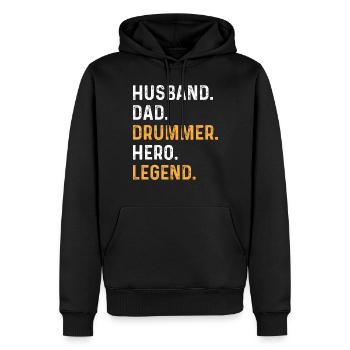Husband Dad Drummer Hero Legend - Drummer Daddy - Männer Premium Bio Hoodie - Schwarz - Vorne - Nico (187cm)