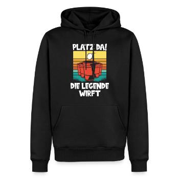 Platz da die Legende wirft Trinkspiel Beerpong - Männer Premium Bio Hoodie - Schwarz - Vorne - Nico (187cm)