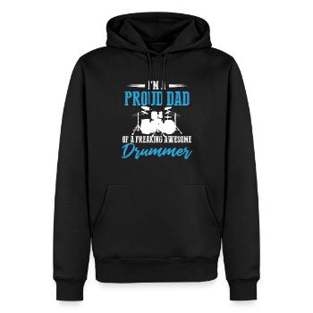 I'm A Proud Dad Of A Freaking Awesome Drummer - Männer Premium Bio Hoodie - Schwarz - Vorne - Nico (187cm)
