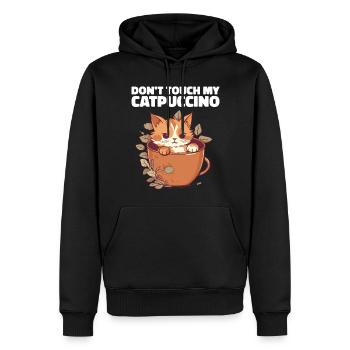 Catpuccino Katze in Kaffee-Tasse - Männer Premium Bio Hoodie - Schwarz - Vorne - Nico (187cm)