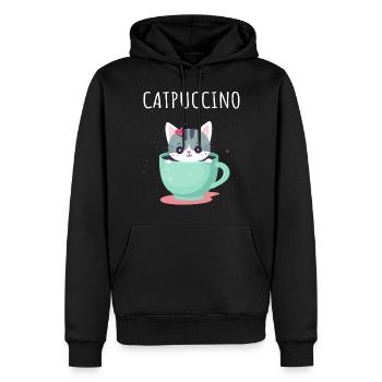 Catpuccino Katze in Kaffee-Tasse - Männer Premium Bio Hoodie - Schwarz - Vorne - Nico (187cm)