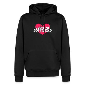 J’aime mon petit ami - Sweat à capuche Premium bio Homme - noir - Devant - Nico (187cm)