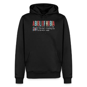 Abibliophobie La peur de manquer de livres - Sweat à capuche Premium bio Homme - noir - Devant - Nico (187cm)