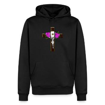 Fleurs de la Croix de Jésus - Sweat à capuche Premium bio Homme - noir - Devant - Nico (187cm)