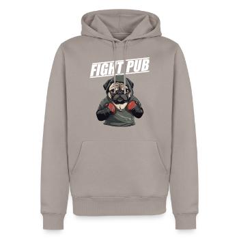 Fight Pub Mops mit Boxhandschuhen - Männer Premium Bio Hoodie - Taupe - Vorne - Nico (187cm)