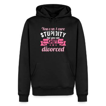 You cant cure Stupidity but you can get divorced - Männer Premium Bio Hoodie - Schwarz - Vorne - Nico (187cm)