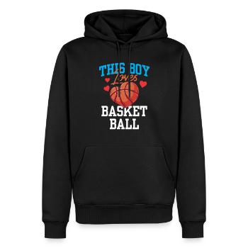 Ce garçon aime le basketteur - Sweat à capuche Premium bio Homme - noir - Devant - Nico (187cm)