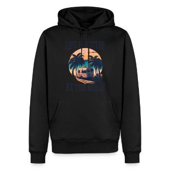 La vie est meilleure à la plage - Rétro - Sweat à capuche Premium bio Homme - noir - Devant - Nico (187cm)