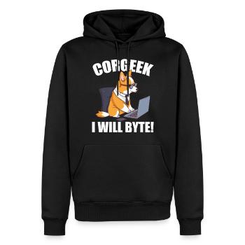 Corgi avec des lunettes I Will Byte ordinateur geek Corgeek - Sweat à capuche Premium bio Homme - noir - Devant - Nico (187cm)