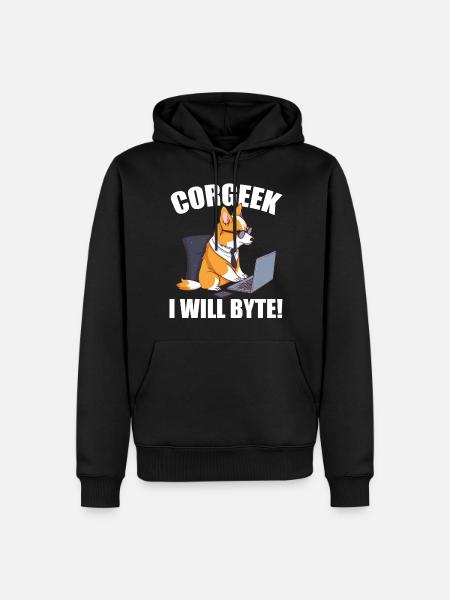 Corgi with glasses I Will Byte computer geek Corgeek - Men’s Premium Organic Hoodie - black