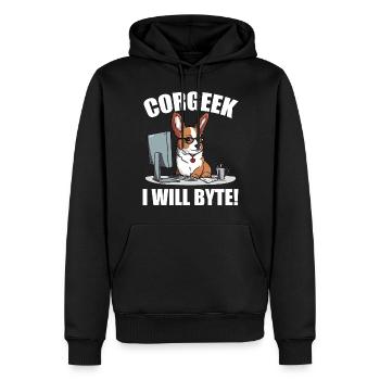 Corgi avec des lunettes I Will Byte ordinateur geek Corgeek - Sweat à capuche Premium bio Homme - noir - Devant - Nico (187cm)