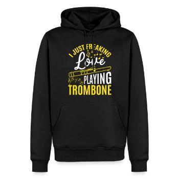 J’adore jouer au trombone Trombone Mus - Sweat à capuche Premium bio Homme - noir - Devant - Nico (187cm)