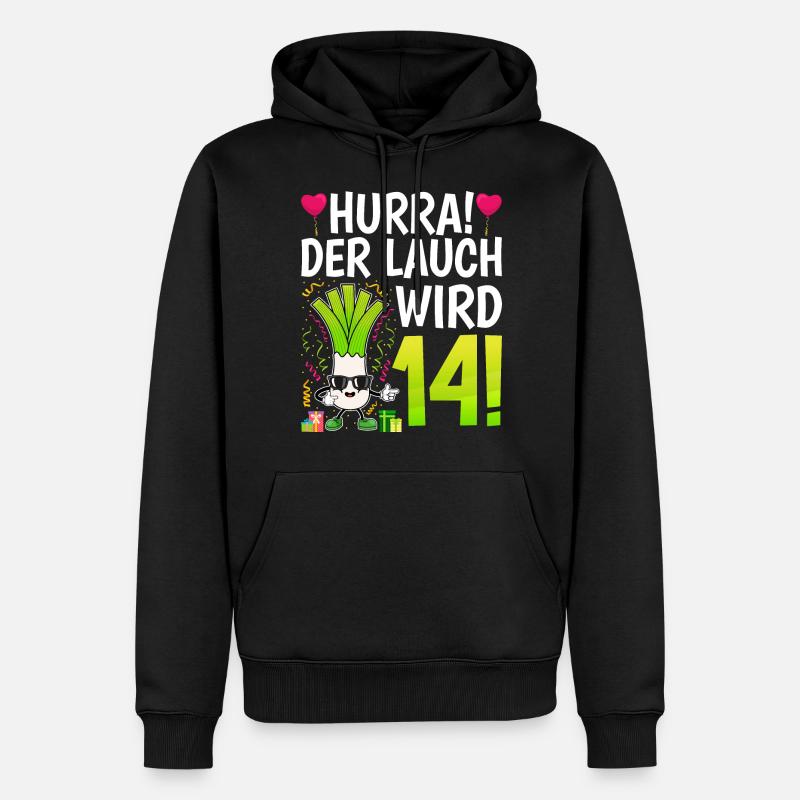 Hurra der Lauch wird 14 - Männer Premium Bio Hoodie - Schwarz
