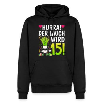 Hurra der Lauch wird 15 - Männer Premium Bio Hoodie - Schwarz - Vorne - Nico (187cm)
