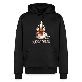Duckin around Lustige Ente mit Mittelfinger Spruch - Männer Premium Bio Hoodie - Schwarz - Vorne - Nico (187cm)