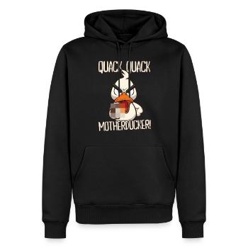 Quack Quack Motherducker Ente mit Mittelfinger - Männer Premium Bio Hoodie - Schwarz - Vorne - Nico (187cm)