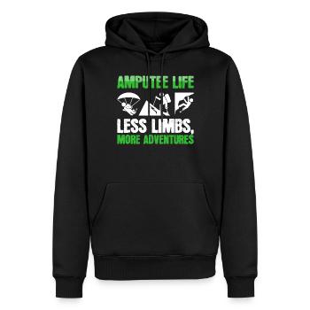 Amputé Moins de membres Plus d’aventure - Sweat à capuche Premium bio Homme - noir - Devant - Nico (187cm)