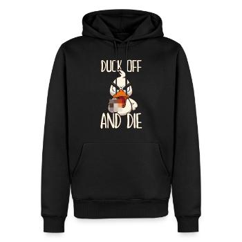 Duck Off Lustige Ente mit Mittelfinger - Männer Premium Bio Hoodie - Schwarz - Vorne - Nico (187cm)