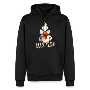 Canard oui ! Drôle de canard avec un doigt d’honneur - Sweat à capuche Premium bio Homme - noir - Devant - Nico (187cm)