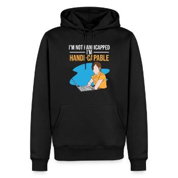 Prothèse de bras amputée Je suis Handi-capable - Sweat à capuche Premium bio Homme - noir - Devant - Nico (187cm)