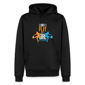 Football I know I play like a girl - Men’s Premium Organic Hoodie - black - Front - Nico (187cm)