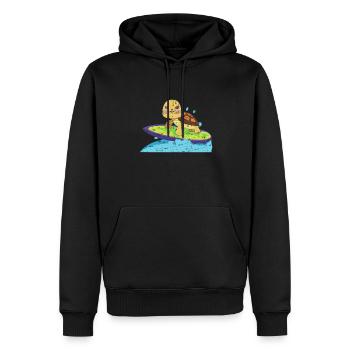 Turtle on surfboard - Men’s Premium Organic Hoodie - black - Front - Nico (187cm)