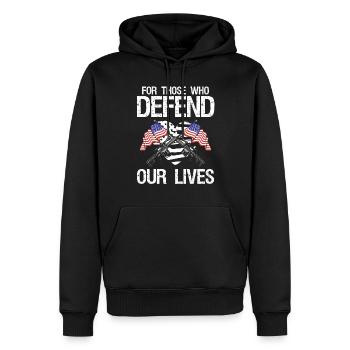 Soldier For Those Who Defend Our Lives Military - Men’s Premium Organic Hoodie - black - Front - Nico (187cm)